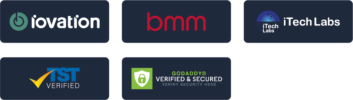 iovation, bmm, iTech Labs, TST Verified, GoDaddy Verified & Secured